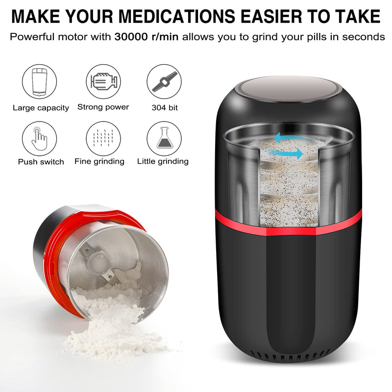 Electric Pill Crusher Grinder - Grind and Pulverize Small and Large Medication and Vitamin Tablets to Fine Powder - Electronic Pulverizer to Crush Multiple Pills - Use for Feeding Tube, Kids or Pets
