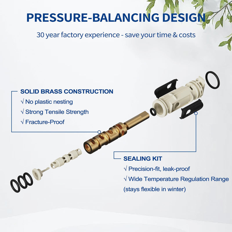 1222/1222B Cartridge Pressure Balancing with 104421 Removal Tool Replacement, Compatible with Moen Posi Temp Single Handle Tub/Shower Faucets Plumbing Repair Kit,Brass 2 1.0