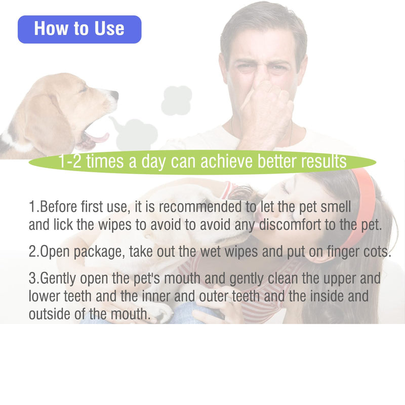 Pet Teeth Cleaning Finger Wipes for Dogs & Cats, Dog Dental Wipes for Removing Plaque and Tartar Buildup, No-Rinse Disposable Gentle Cleaning & Gum Care Pet Wipes, 50 Counts