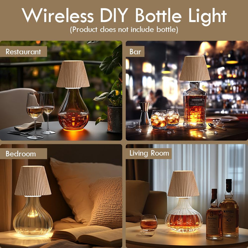 WILIT Wireless Bottle Lamp Shades for Table Lamps, 3 Level Brightness Touch Lamps for Nightstand, Rechargeable Lamp Cordless Lamp for Bedroom Bar&Restaurant, Modern Wine Bottle Light, Gifts for Women 1pc-Natural Wood Grain