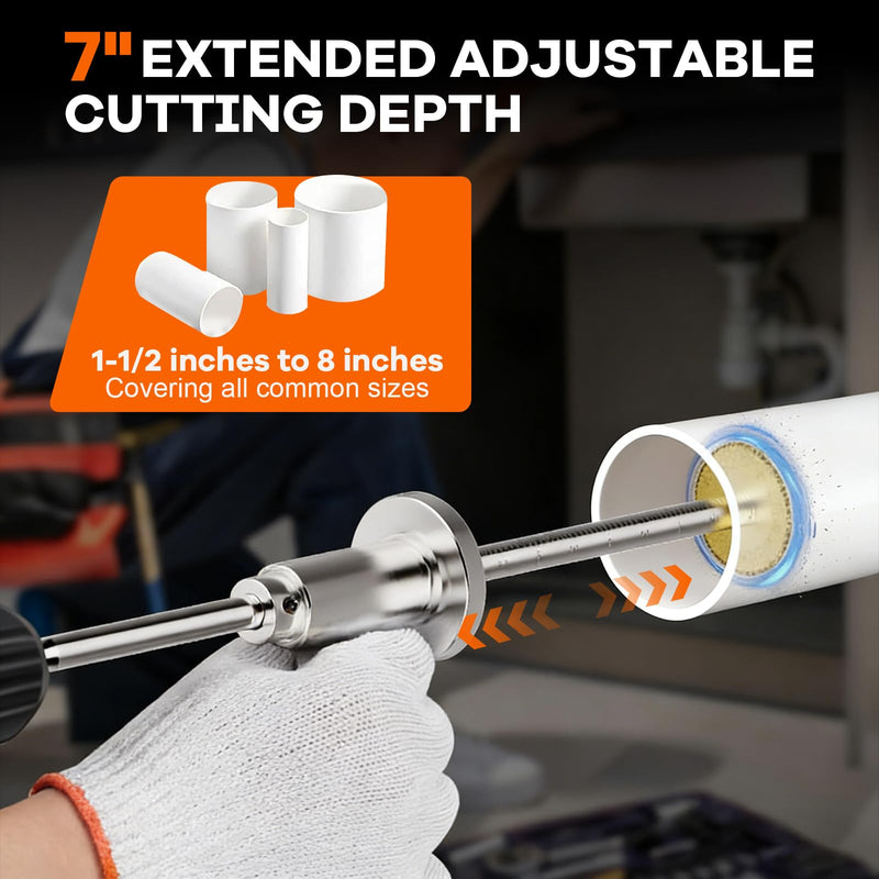 Inside Pipe Cutter for PVC Pipe Cutter,with 4 Diamond Grit Cutting Wheel And Handle,7 Inch Adjustable Cutting Depth,Fit for 1-1/2 Inch to 8 Inch Pipe,1/4in Hex Shank Fit for Impact Drivers And Drills