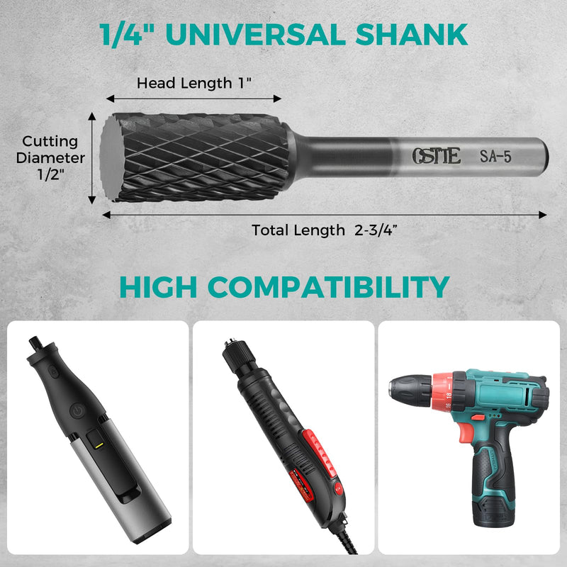 1Pcs AlCrN Carbide Burr (Pro), Double Cut for Hard Metal Working, SA-5 | Tungsten Carbide AlCrN Coating Double Cut 1/4" Shank Industrial Rotary File Steel Cast Iron Aluminum Die Grinder Cutting Burr SA-5(1Pcs)