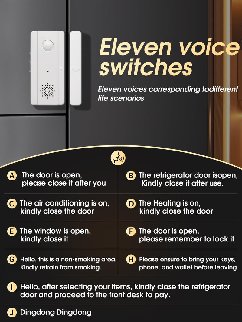 Freezer Door Alarm with Adjustable Voice Reminders (60s/30s/10s/0s Delay) for Open Freezer or Refrigerator Doors