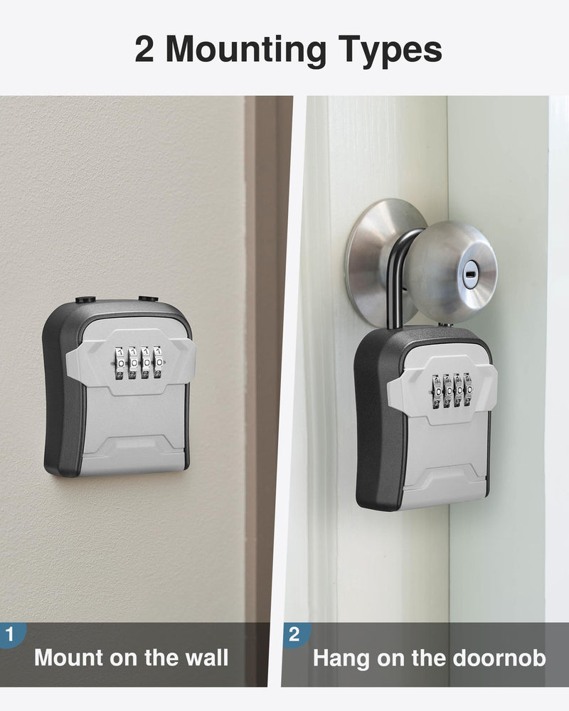Puroma Lock Box, Key Lock Box Wall Mount & Portable Combination Lockbox with Resettable Code, Security Lockbox for Outside House Keys, Apartment Realtors Spare Keys Storage (1 Pack, Gray) 1