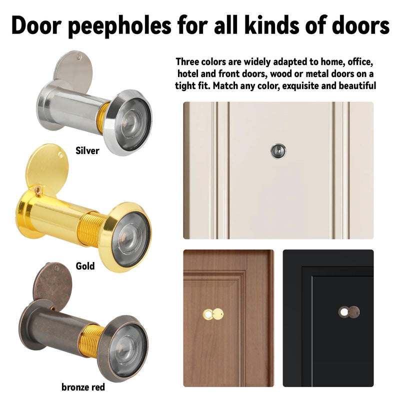 Door Viewer Peephole, 220 Degree Wide Angle Peephole with 0.63 Inch/16mm Drill Bit Kit with Heavy Duty Swivel Privacy Cover for 1-3/8“ to 2-1/6” Doors, for Home Office Hotel (Bronze Red) Bronze Red