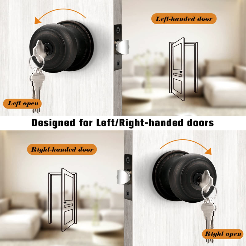 Probrico Door Knobs with Lock and Key, Exterior Door Locks, Flat Ball Knob Style, Oil Rubbed Bronze, 1 Pack