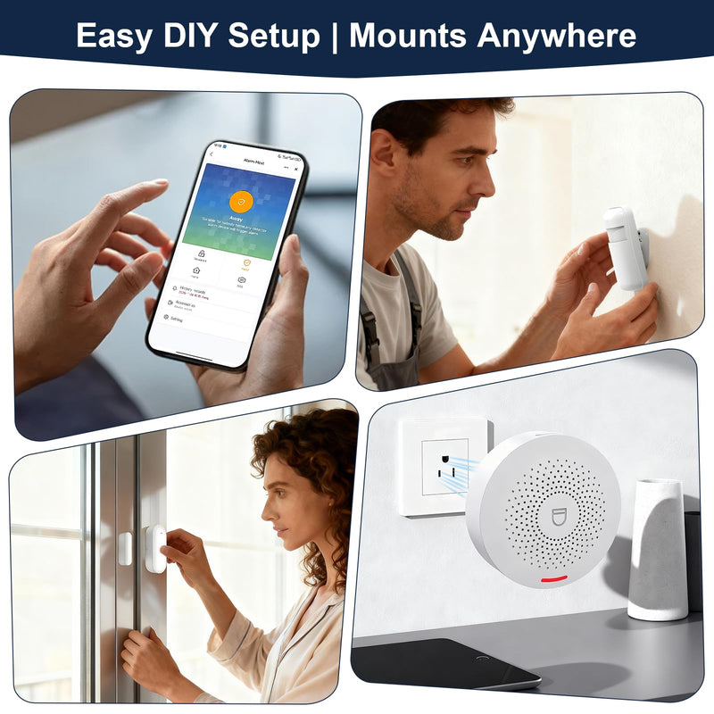 150W Wireless Security System for House, WiFi Door/Window Sensors Alarm System kit, Motion Detectors with Instant App Alerts NO Monthly Fees