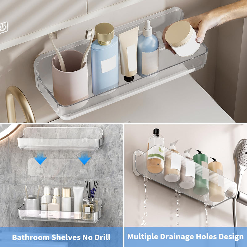 2pc Plastic Wall Mount Organizer, Adhesive Shelf, Bathroom Wall Organizers, Adhesive Bathroom Shelves, No Drilling Hang Walls, with Self Adhesive Tape, for Bathroom, Kitchen Clear
