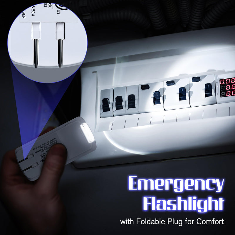 Enhon Emergency Power Failure Night Lights, 5-in-1 Multi Color LED Light, Rechargeable Flashlight with Foldable Plug, Automatic On Off Motion Sensor for Bedrooms, Hallways, Black Outs(2 Pack) 2