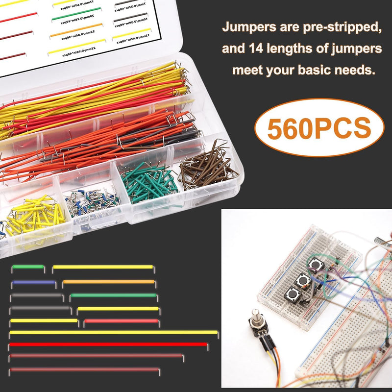 560Pcs Breadboard and Jumper Wire kit PCB Circuit Board Assortment,14 Different Lengths Breadboard Jumper Wires with Breadboard and Tweezers,Suitable for Electrical DIY Experiments 560Pcs+Breadboard