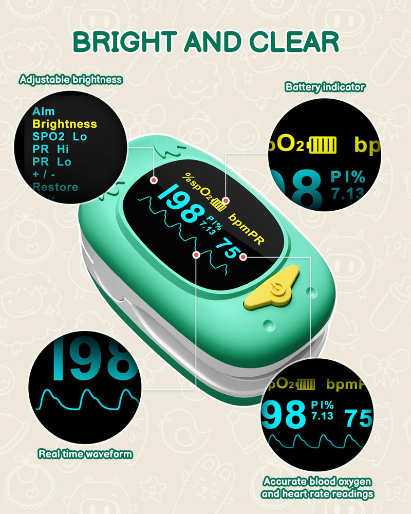 Pulse Oximeter For Kids-HOLFENRY Baby Oxygen Monitor Fingertip For Children Kids Pulse Oximeter Fingertip, Large Display, Included with AAA Battery Green
