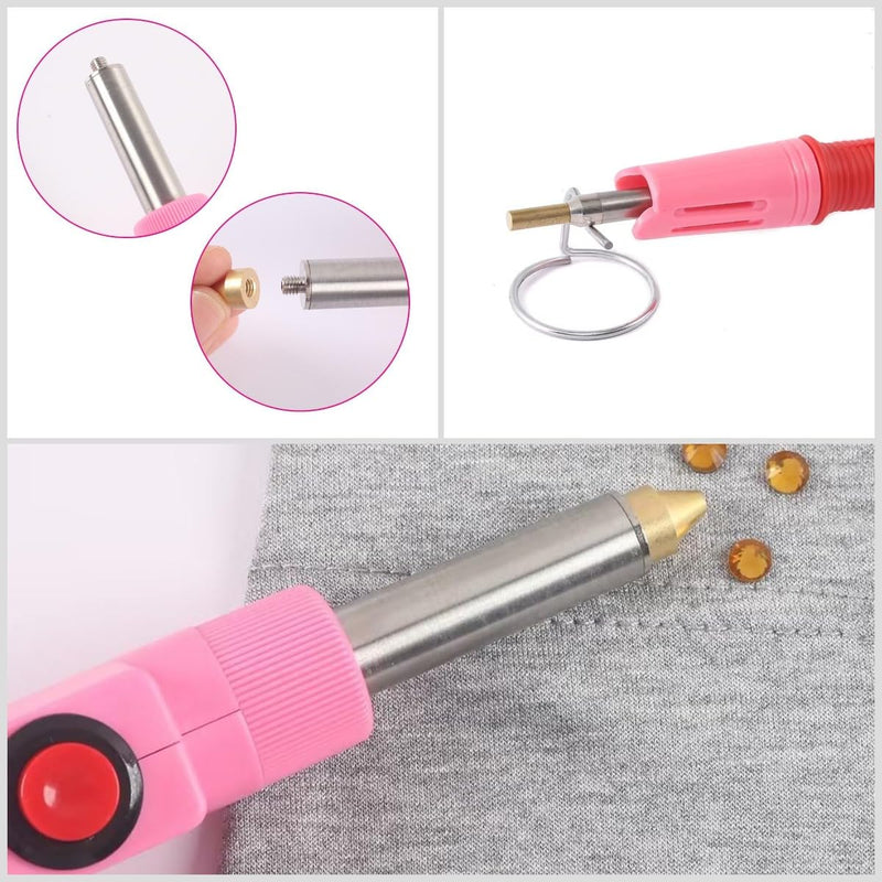 Hotfix Rhinestone Setter Applicator Hot Fix Wand Kit Tool Set with 7 Different SIzes Tips, Hot Fixed Wand Kit for Crafts Shoes Clothes Fabric Clothing ((pink)) (pink)