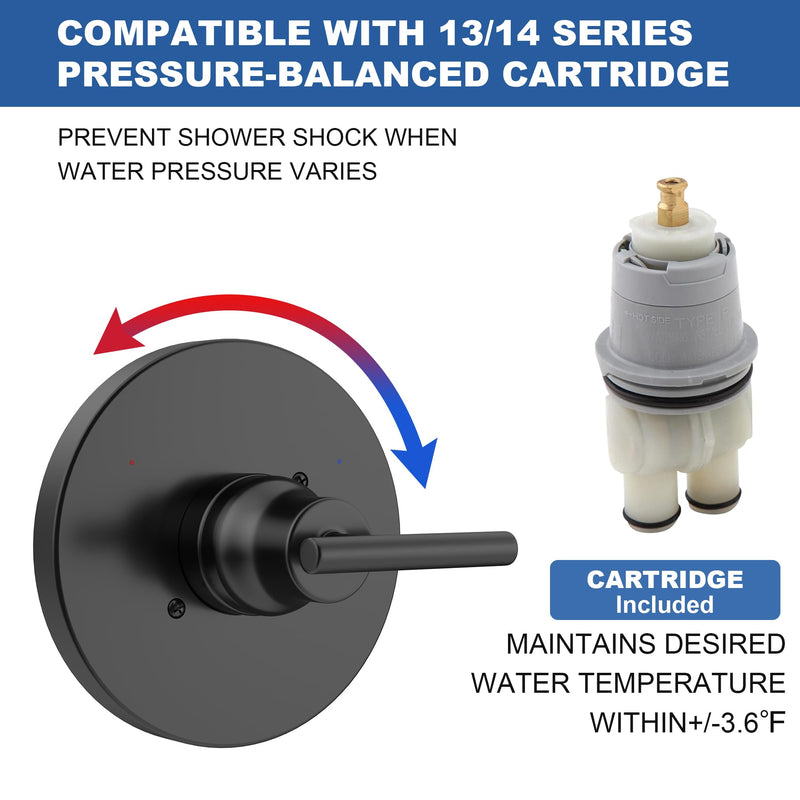 Replacement for Delta Trinsic 14 Series Single-Function Black Shower Valve Trim Kit, Shower Handle, Matte Black Shower Trim Kit T14059-BL (RP46074 Cartridge Included, Valve Not Included) With Cartridge