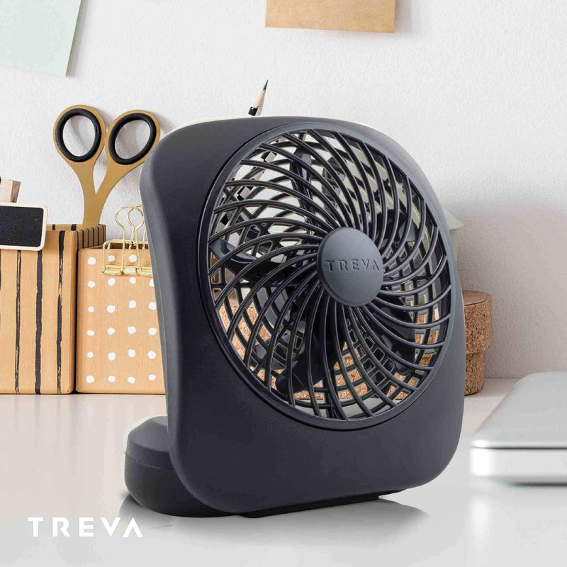Treva 5 Inch Battery Powered Fan Portable Desk Fan 2 Cooling Speeds with Compact Folding & Tilt Design Cubicle Accessories Small Portable 2 Pack (Black) Black 2 Units