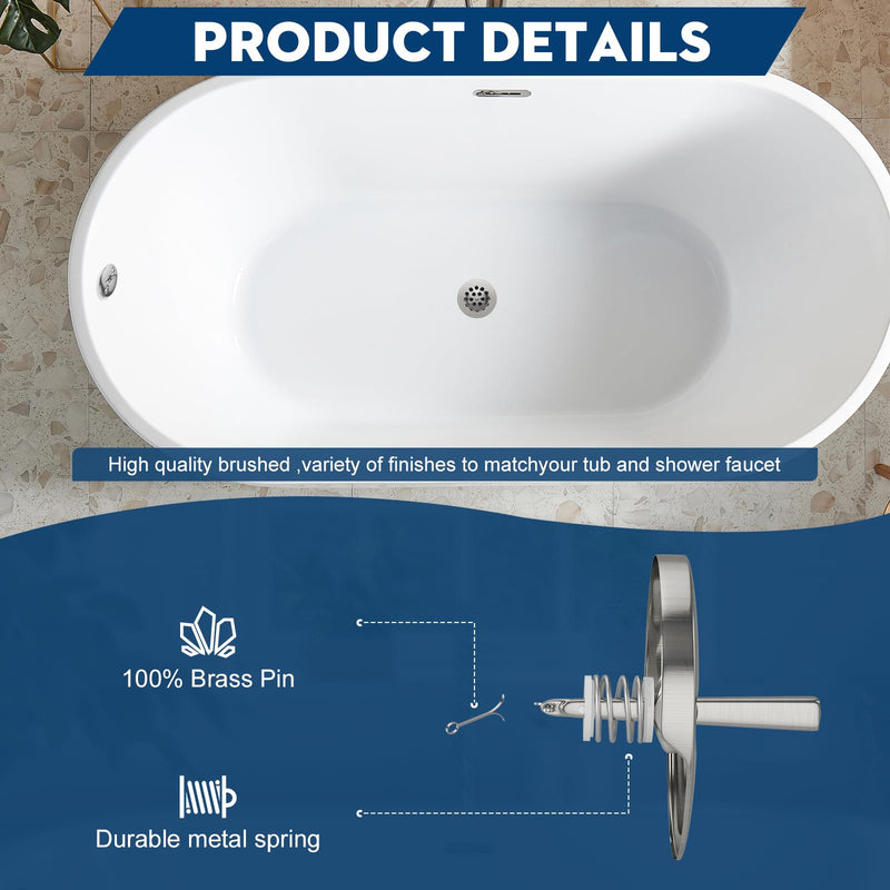 Trip Lever Tub Trim Kit Set with Two Hole Overflow Face Plate, Trip Lever Bathtub Drain with Strainer, Bathtub Drain Assembly Stopper Kit Overflow Plate and Matching Screws, Chrome Plated