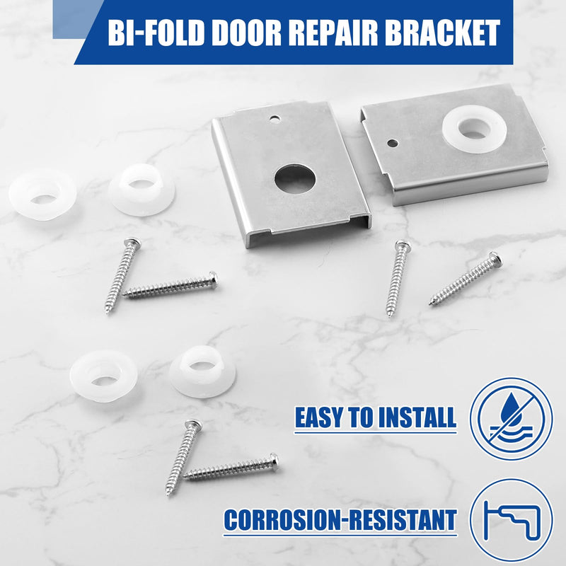 10 Pcs Bi-fold Door Repair Kit, Stainless Steel Bracket & Screws for 1-3/8" Wood Doors - Fixes Top/Bottom Splits, Fits 7/16" Pivot, Restores Smooth Operation