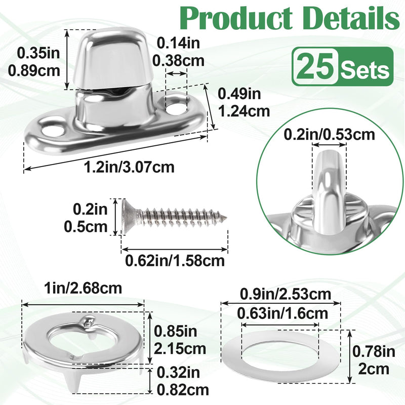 25 Set Canvas Twist Lock Fasteners, Marine Grade Hurricane Grommet Fasteners, Rustproof Zinc Alloy Turn Button Eyelet and Stud Mounting Screws for Ships Yachts Fishing Boats- Silver