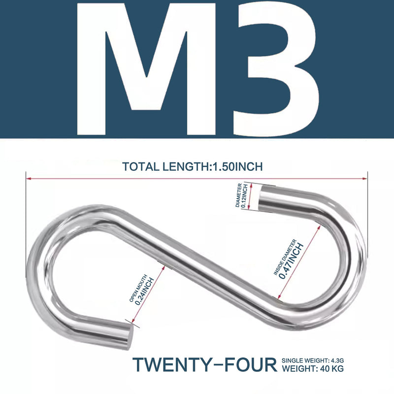 24 pcs. 304 Stainless Steel 1.5 in. S Hooks Chain Hardware for Hanging Products or Items, 88 lb. Capacity