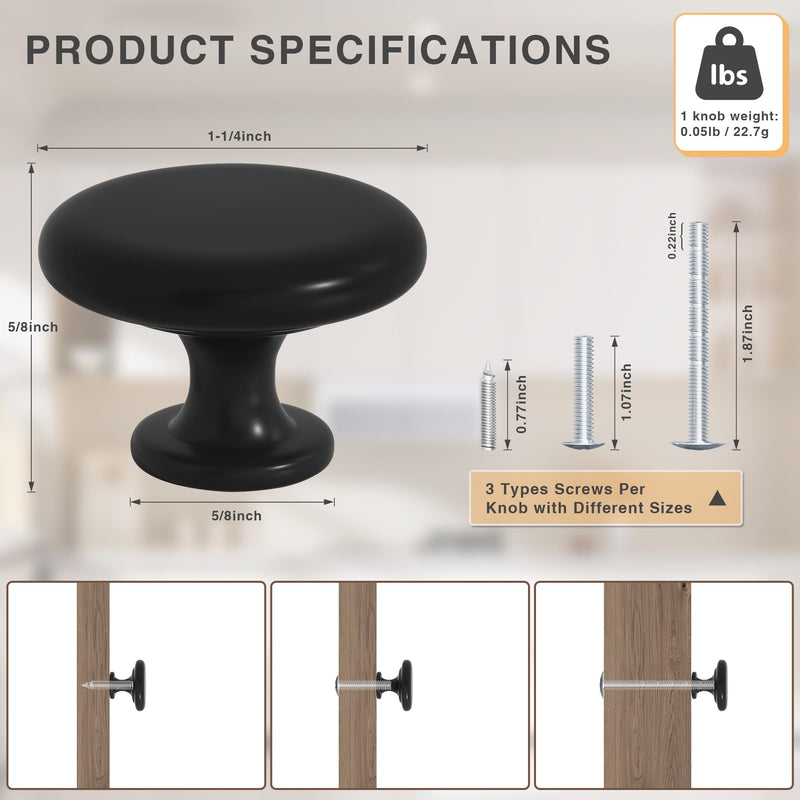 18 Pack Cabinet Knobs 1-1/4", Matte Black Drawer Pulls Barn Door Handle | Rust-resistant lightweight pulls for kitchen, bathroom, dressers, closet & cupboard. Bifold barn door hardware, easy install 18
