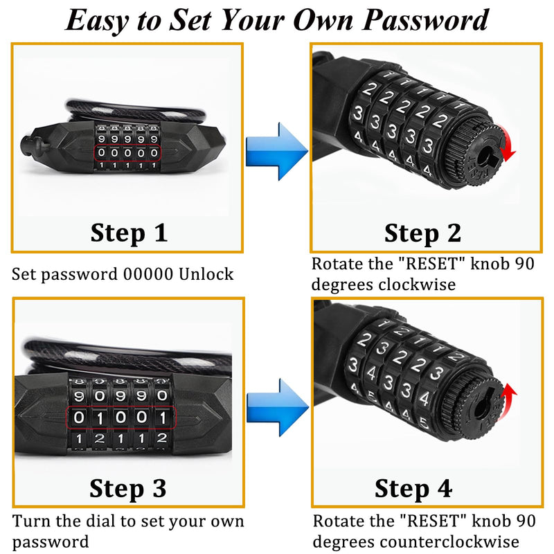 Premium Bike Lock, Bike Locks Heavy Duty Anti Theft, High Security 5 Digit Resettable Coiling Bicycle Lock for Scooters, Motorcycle, Bikes, 3.9ft Bike Lock Cable Lock Combination with Mounting Bracket
