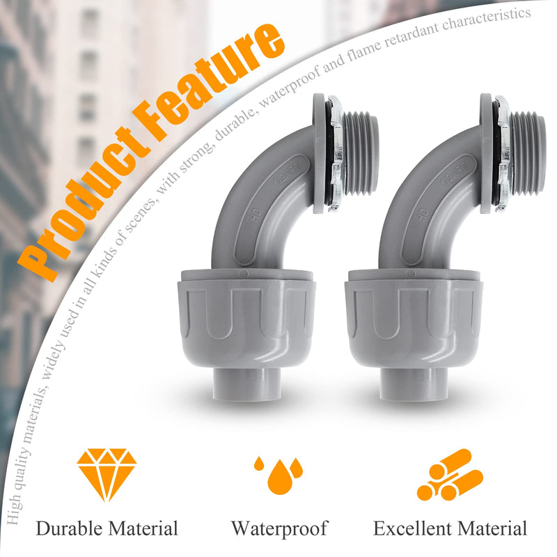 2Pcs 1/2" NPT Liquid-Tight Connector, 90-Degree Electrical Conduit Connector Fitting Flexible Conduit Fittings 2 1/2 Inch
