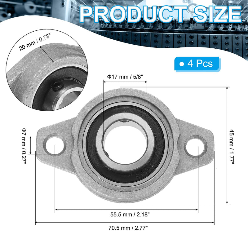 PATIKIL Pillow Block Bearing 5/8" / 17mm Bore, 4 Pcs Zinc Alloy Steel Mounted Flange Pillow Block Self Alignment Insert Bearings Bore Ball Housing for Machinery Power Agriculture 5/8"