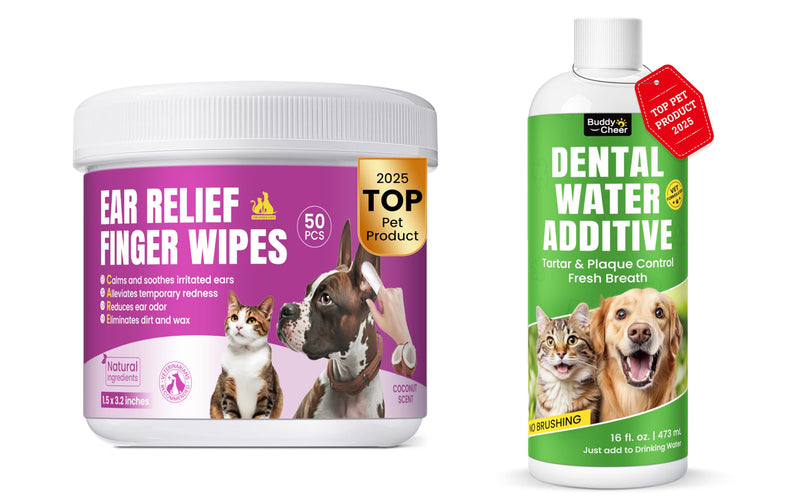 Pet Ear & Oral Care Bundle – Dual Action Ear Cleaning Wipes & Dental Water Additive for Hygiene, Fresh Breath & Daily Wellness