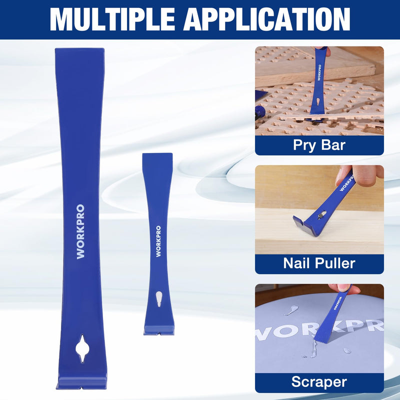 WORKPRO Pry Bar and Nail Punch Set, 5-1/2" Mini Pry Bar, 12" Prybar, 5" Nail Setter, 3-IN-1 Utility Claw Bar for prying, scraping, lifting, pulling, Perfect for Home Remolding & Woodworking