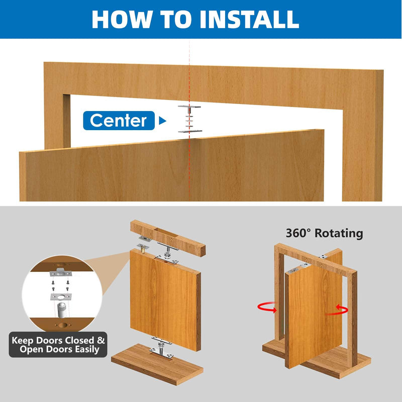 Heavy Duty Hidden Pivot Hinges for Murphy Door – 300LB Side Mount 1 Set, Stainless Steel Secret Door Hardware Kit for Bookshelf, Wood Door, and Hidden Room Entry (Center Mount 1 Set) Center Mount 300lbs 1 Set