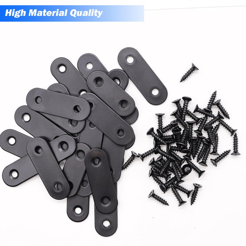 mxuteuk 86pcs Black Straight Flat Bracket,Stainless Steel Black Flat Brackets for Wood,Metal Mending Plate with Screws 36mm/46mm/56mm/76mm