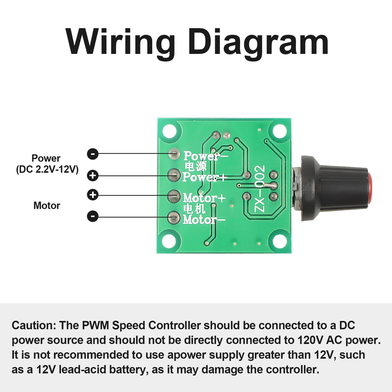 2Pack PWM Speed Controller Adjustable Driver Switch Low Voltage DC Motor Speed Controller with Speed Control Knob 1.8v 3v 5v 6v 12v 2A 30W