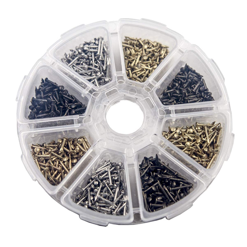 newlng Small Tiny Nails Wooden Screws Compact Antique DIY Decorative Box Accessories Mini Nails Gold Silver Bronze 1x6mm, 1x8mm 1x10mm Boxed 1600pcs Silver Bronze Gold