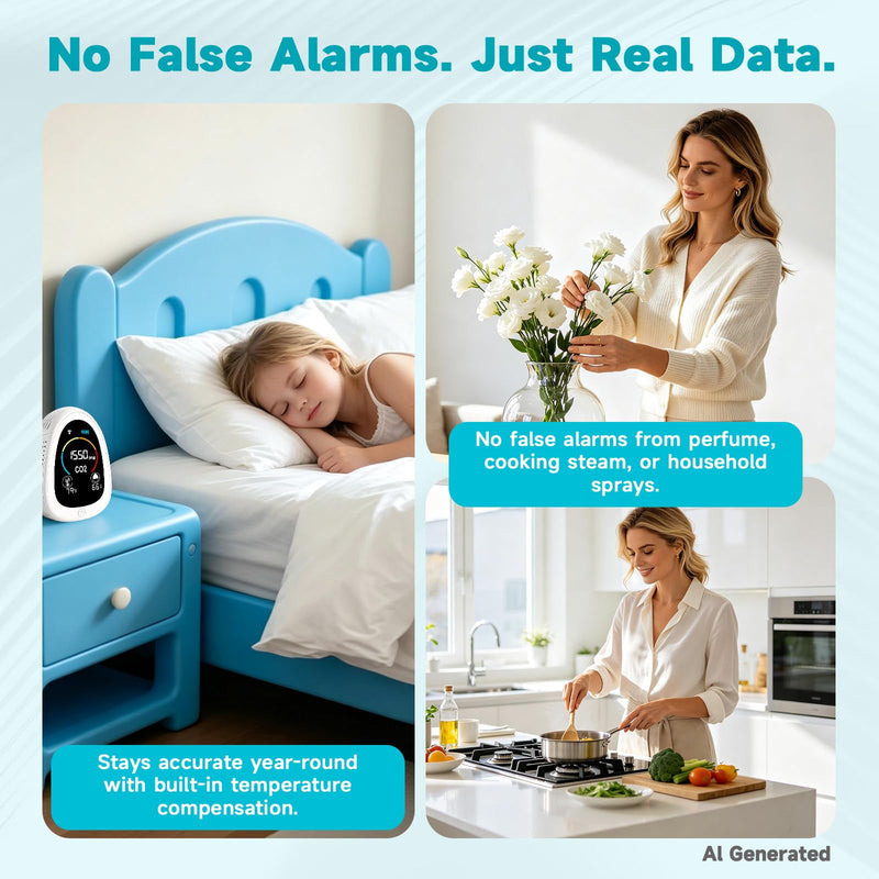 AIRNERGY Portable CO2 Monitor Indoor Air Quality Monitor for Home Office White