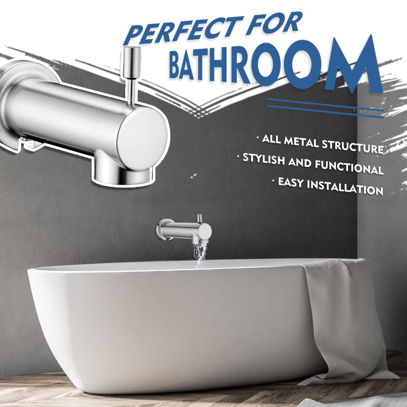 Slip on Extra Long Tub Spout with Diverter Universal Tub Diverter Spout for 1/2" Copper Water Pipe, Brushed Nickel