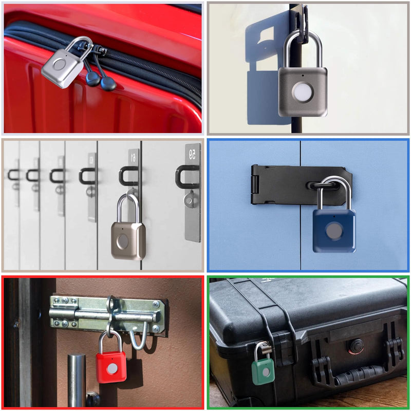 Pothunder Fingerprint Padlock, Smart Metal Keyless Fingerprint Lock, Waterproof, USB Rechargeable, for Gym, School, Luggage, Backpack, Suitcase, Red