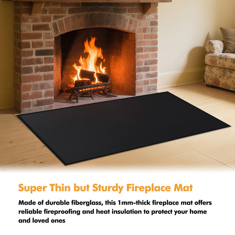 Hearth Rugs for Fireplaces Fire Resistant, 4' x 2'4" x 0.04'', Black 2'4" x 4' (Rectangular)