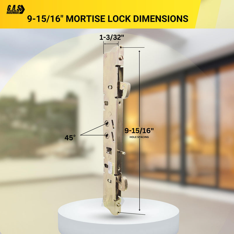 Alloy Steel Dual Point 9-15/16" Mortise Lock with 10-1/8" Faceplate for Sliding Patio Glass Door | Multi Point Locking Mechanism Replacement - Fix and Repair Door Hardware Security 9-15/16" Mortise Lock and Faceplate