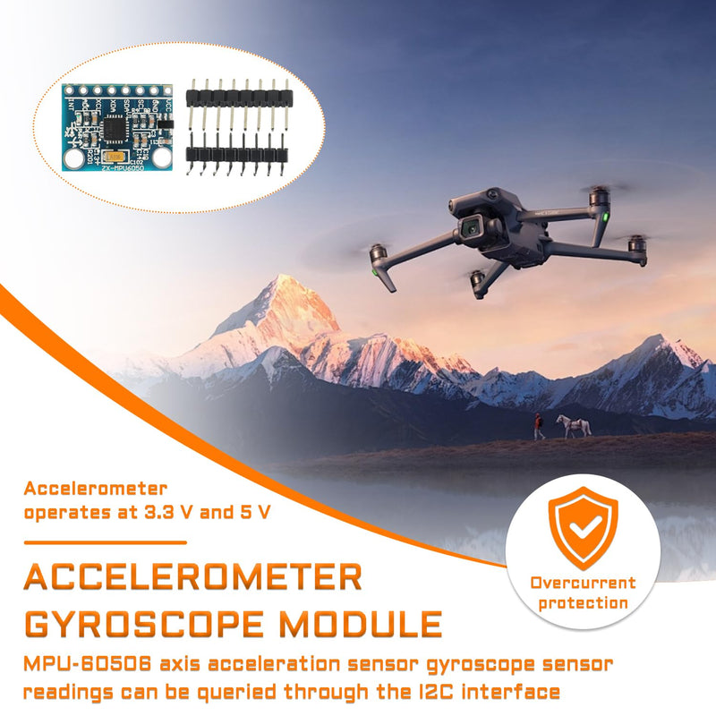 GY521 MPU6050 3 Axis Gyroscope and 3 Axis Accelerometer Module adopts 16 Bit AD Converter Data Output IIC I2C for Arduino(3 pcs)