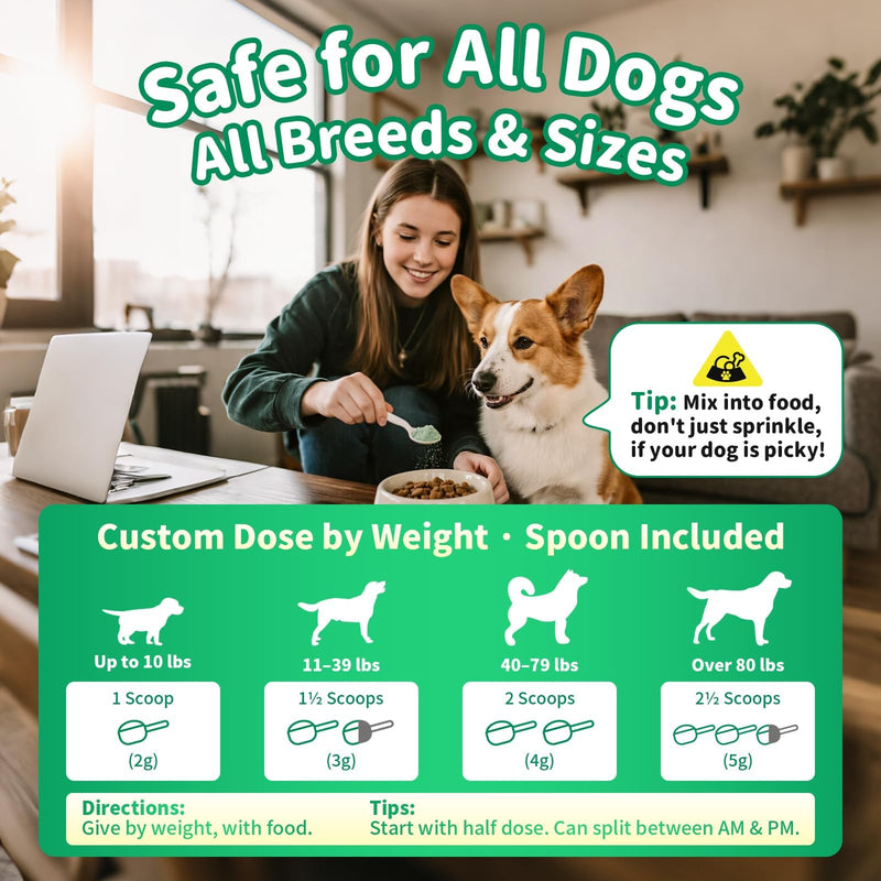 Dog Dental Powder, Dog Teeth Cleaning Powder with 6B CFU Probiotics, Enzymes & Antioxidants, Fresh Breath Support, Plaque & Tartar Off, No Brushing Oral Care - 75 Servings, Mint Chicken Flavor