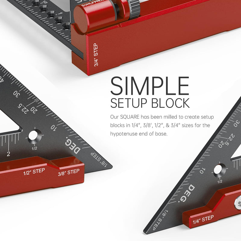Small Carpenter Square Tool with Flip-Stop 90 Degree Mini Carpenter Square Precision Woodworking Machinist Measuring Square Making Gauge Triangle Square Ruler (Aluminum, Red-Gray) Aluminum
