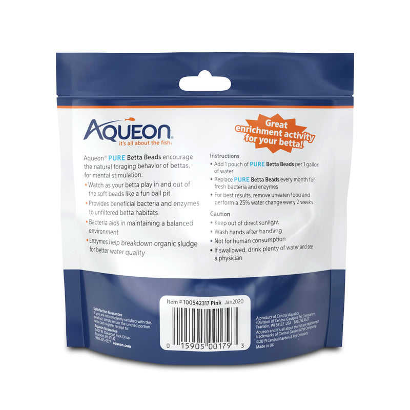 Aqueon Pure Betta Beads, Water Care for Unfiltered Aquariums, Maintains Clear Water and Helps Breakdown Organic Sludge, Pink (Pack of 2) One Pouch (Pack of 2)