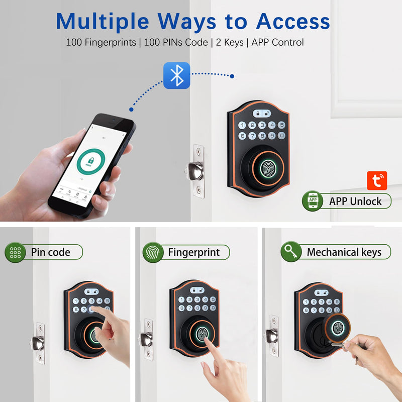 Smart Fingerprint Door Lock, Keyless Entry Deadbolt with Electronic Keypad, Bluetooth App Control, One Time Code, IP65 Weatherproof, for Front Door/Home/Office (Oil Rubbed Bronze) Oil Rubbed Bronze