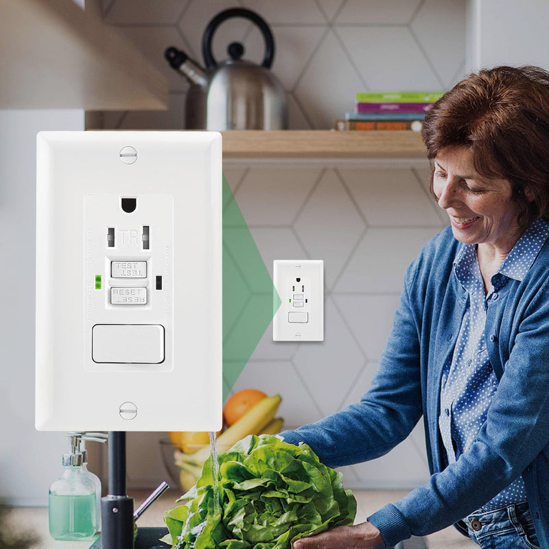 GFCI Outlet,Tamper Resistant GFCI Receptacle with Combination Switch,ETL Listed,Back &Side Wire,White (TR15Amp) TR15Amp