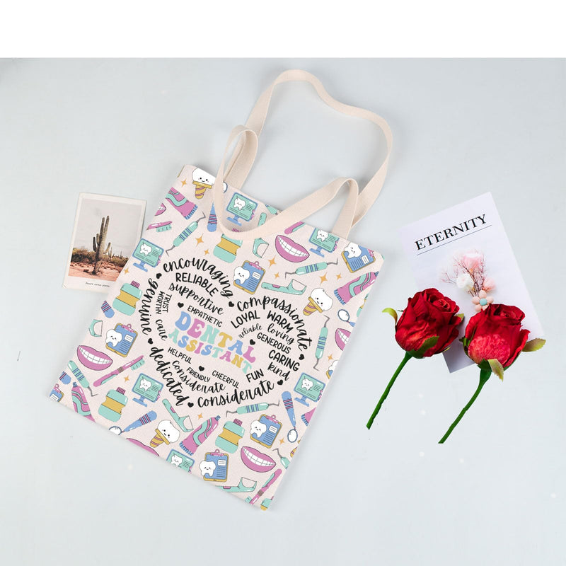 JYTAPP Dental Assistant Gift DA Gift Dental Assistant Canvas Tote Bag Dental Sch-ool Graduation Gift Future Dentist Gift Beige