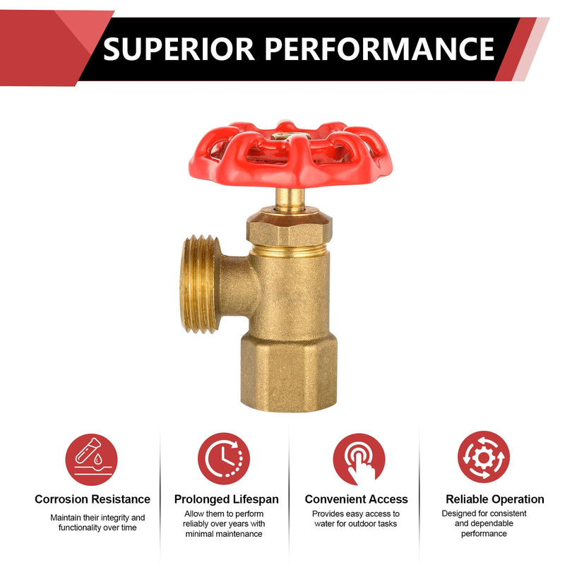 EFIELD 2-Pack Boiler Drain Valve, 1/2 inch FIP x 3/4 inch MHT, Multi-Turn, Brass Made,(BOILER014-2PCS) 1/2" FIPx3/4"NH 2.0