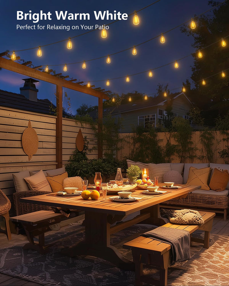 Brightown 100FT Solar String Lights Outdoor Waterproof with Remote, 31+1 LED Shatterproof Bulbs, Dimmable & Timable, 3 Light Modes - Commercial Grade Patio Lights for Garden Backyard Party Decor