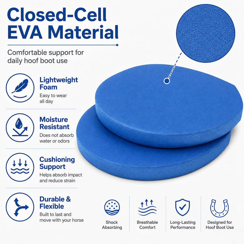 Horse Hoof Boot Insert Pads, 1 Pair Closed-Cell EVA Comfort Replacement Pads with 2-Degree Wedge, Cushioning Hoof Boot Inserts Compatible with Cloud Hoof Boots, Size 3, Blue