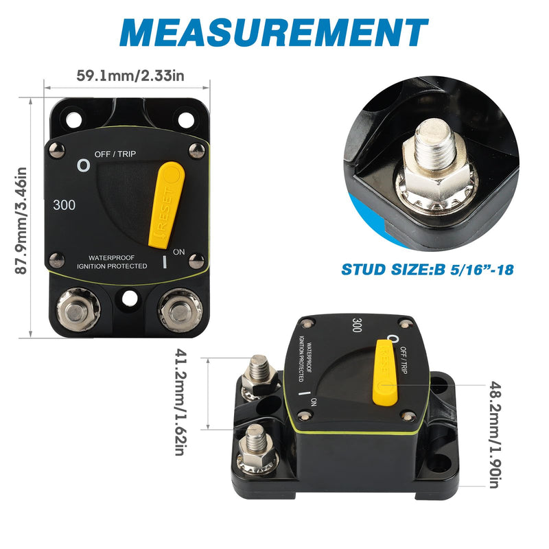 GLOSO Circuit Breaker Switches Manual Reset Waterproof Audio Radio Solar System Boat Truck Marine Automotive Stud 5/16“ Surface Mount 25A Surface Mount -25A