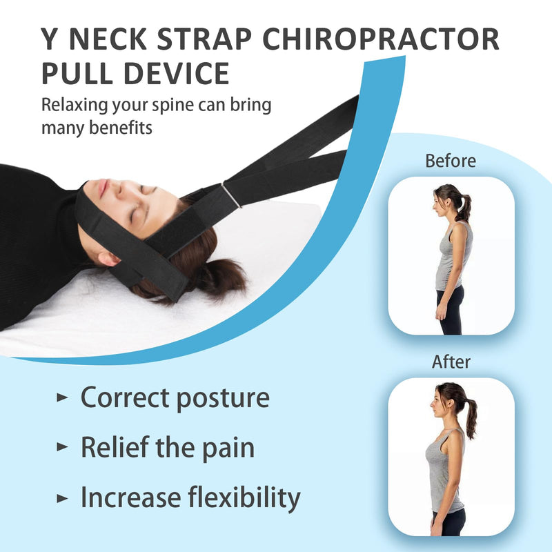 Y Neck Strap Chiropractor Pull Device,Neck Stretcher Strap,Neck Strap Cervical Traction Device for Neck Pain,Spine Chiropractic Decompression Tool with Comfort Handle and Chin Strap