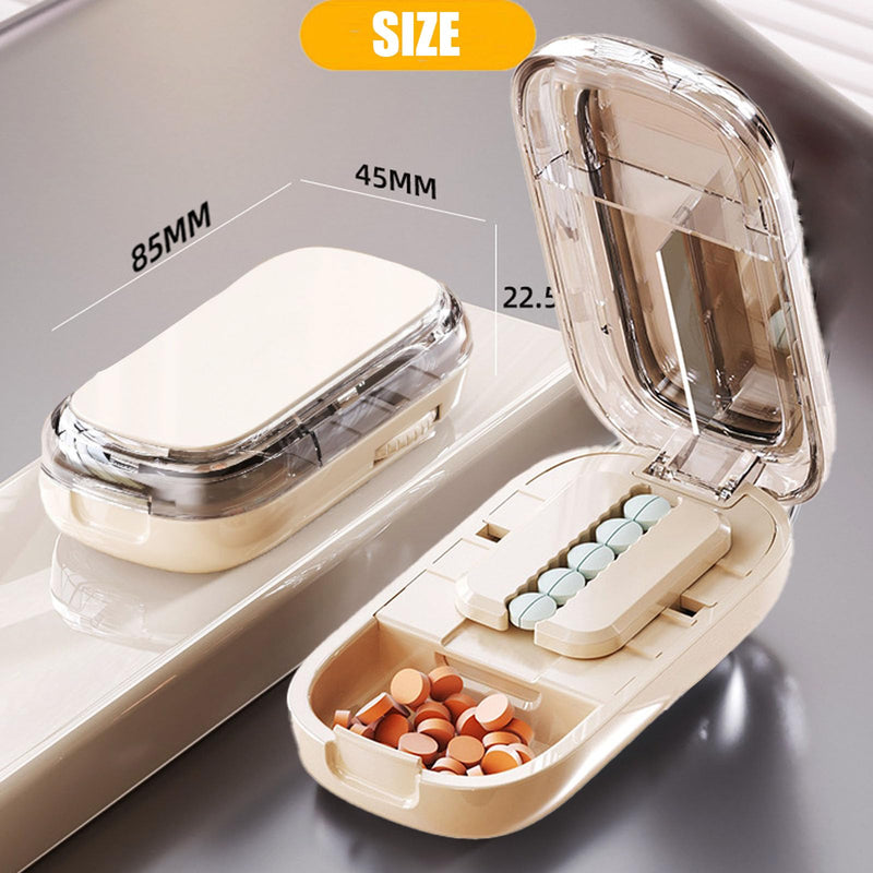 Pill Cutter for Cutting Multiple, 1/2 1/4 Pill Splitter for Large, Small and Tiny Pills, Portable Pills Cutter,Storage Organizer, Accurate Centering Alignment Device (White) White